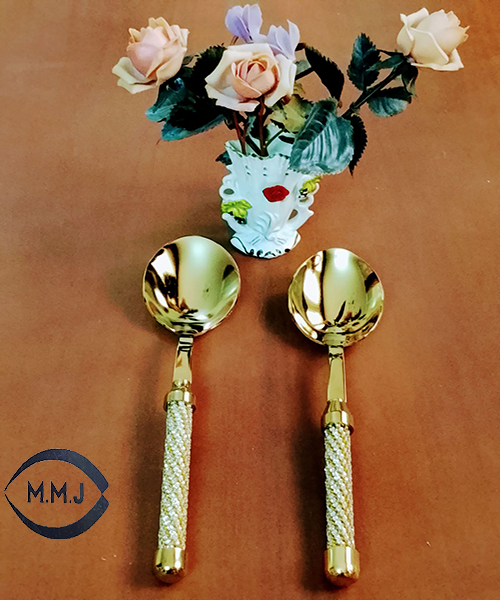 قاشق آجیل دسته نگین دار رنگ گلد